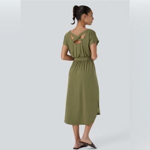 Halara Boat Neck Short Sleeve Midi Dress